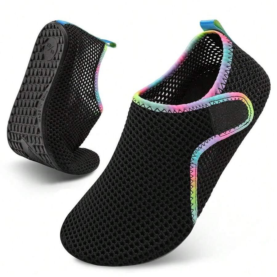 Scurtain Barefoot Water Shoes For Women Men Beach Swim Aqua Socks Summer Quick-Dry Sandals Slippers - 網格黑色彩色 - 查看 1