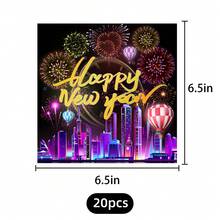 20个/80个2026新年彩色气球主题新年生日派对装饰，足够20位客人使用，包含纸盘、甜点盘、餐巾纸、纸杯，适用于婚礼、生日派对和其他庆祝活动。 - 彩色 - 查看 7
