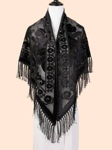 1pc Women's Vintage Velvet Tassel Jacquard Shawl Scarf, Fashion Triangular Scarf For Women Suitable For Dresses, Parties, Dancing, Keeping Warm And Slimming In Autumn/Winter