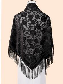 1pc Women's Vintage Velvet Tassel Jacquard Shawl Scarf, Fashion Triangular Scarf For Women Suitable For Dresses, Parties, Dancing, Keeping Warm And Slimming In Autumn/Winter