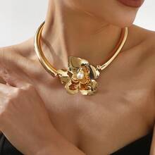 Mydear 1pc Vintage Metal Drip Oil Oversized Flower Choker Tie Long Necklace, Suitable For Women's Party And Banquet Wear (The Flower Is 3D, So The Edges Are Relatively Sharp) - Flowers - View 15