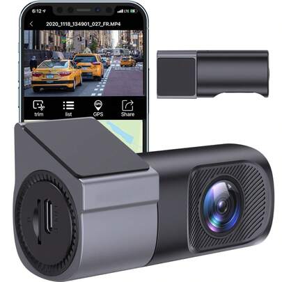 1080P高清行车记录仪，车载摄像头，前置行车记录仪，迷你行车记录仪，带夜视功能，24小时停车监控，循环录像，重力感应，APP控制，最大支持128GB存储卡