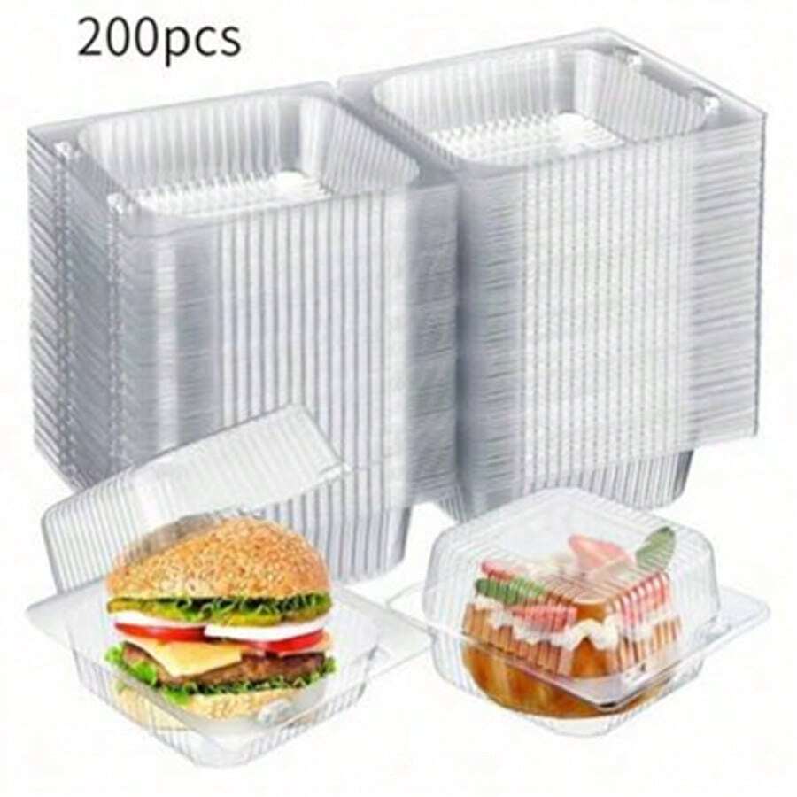 50Pcs Clear Square Hinged Plastic Food Containers, Disposable Containers With Clear Lids, Square Food Box Suitable For Desserts, Cakes, Cookies, Pasta, Sandwiches And Take-Out, Christmas Party Supplies - 白色 - 查看 1