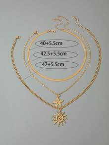 3 pièces Set de collier pendentif délicat à plusieurs couches minimaliste avec fleur, étoile de mer, perle et charms géométriques. Ensemble de bijoux élégant pour femmes, convient pour le port quotidien, décontracté, soirée, rendez-vous, cadeau - 30696-nek-G - Voir 6