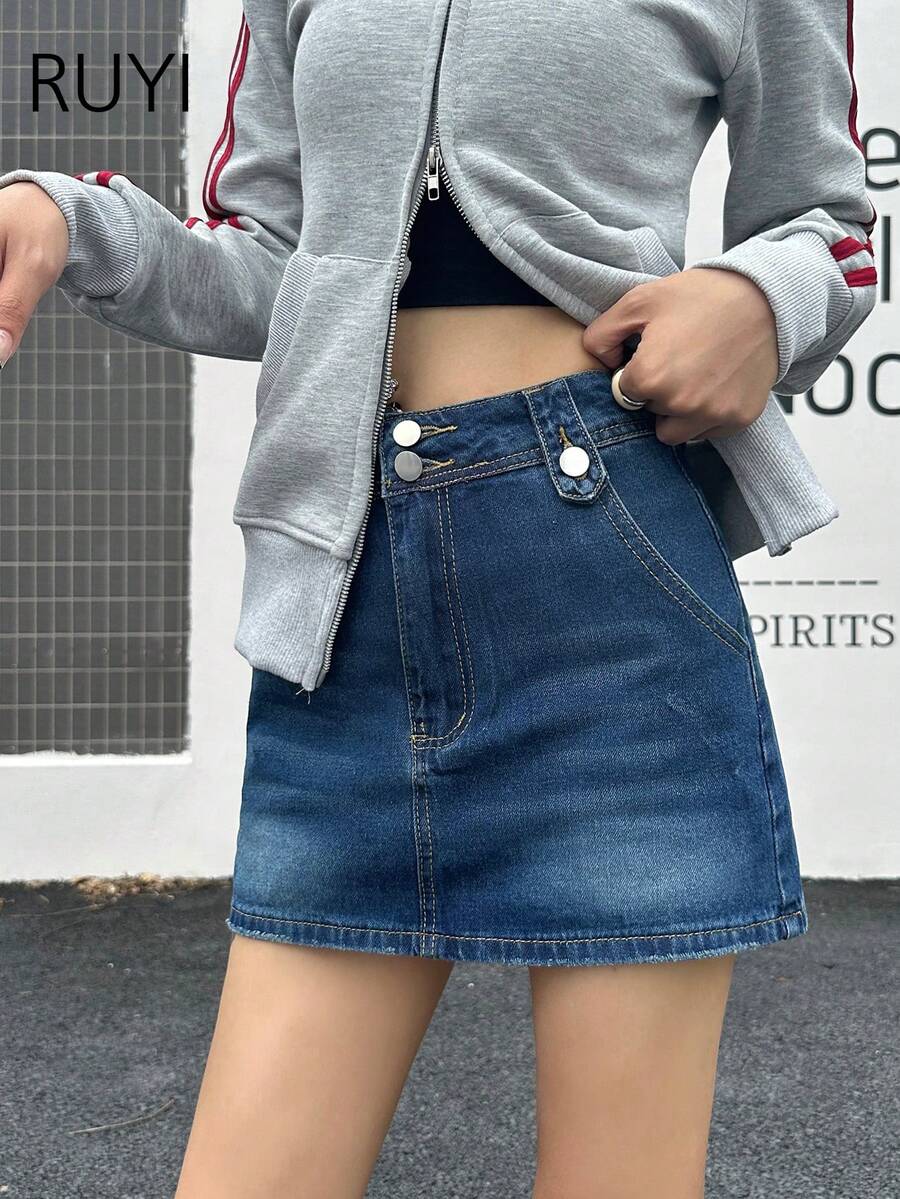 Women's Casual Fashionable Versatile Y2k Style Denim Mini Skirt - Dark Wash - View 1