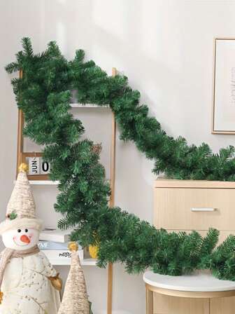 1pc, 8.8/17ft Christmas Vine Wreath Decor, Artificial Flower Wreath Without Lights, Suitable For Indoor Or Outdoor, High-Quality Soft Green Holiday Decoration, Ideal For Home, Garden, Wedding Party