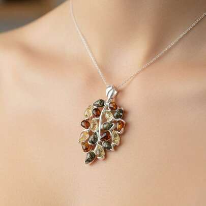 925 Sterling Silver Real Baltic Amber Gemstone Pendant