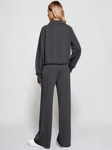 Women's Casual Elegant Long Sleeve Top And Pants Set, Autumn/Winter Spring - Dark Grey - View 3