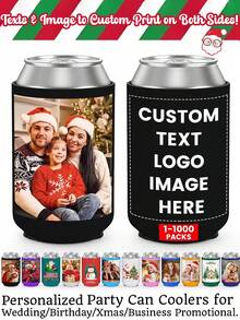 Custom Christmas Can Cooler Sleeves 1/5pcs, Personalized Picture/Texts Party Beer Cooler For Wedding/Birthday/Xmas/Business Promotional. Bulk Personalized Insulated Can Drink Holder With Logo Image Text For Halloween Christmas Holiday Party Decorations Supplies Favors. Wedding Favors For Guests, Party Coasters, Bridal Shower Gift, Table Decoration - Multicolor - View 2