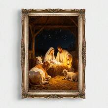 1 Stück Wandkunst Bild Weihnachtskrippe Rustikale Heilige Familie Drucke Leinwandbilder Sakrale Krippe Feiertags Poster Christliche Weihnachtsdekoration für Schlafzimmer, Wohnzimmer, Büro, Bauernhaus Raumdekoration, Geschenk für sie, ungerahmt oder gerahmt