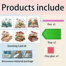 6件套DIY钻石画套装，蘑菇书、三口之家、花发女郎、孔雀动物主题贺卡，祝福与愿望，独特不对称形状钻石，纸质材料，手工工具及用品，适合长辈，节日派对DIY手工礼物 - 彩色 - 查看 11
