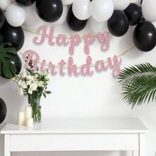 Black Happy Birthday Signs Glitter Happy Birthday Sign Garlands Women Men Birthday Party Decorations Supplies - Pink - View 6