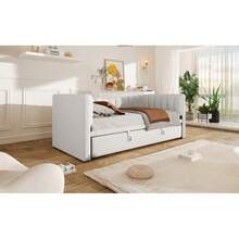 Daybed, 90 X 200 Cm (180 X 200 Cm) Upholstered Bed With Pull-Out Bed, Sofa Bed, Single Bed, Double Bed (Without Mattress), Velvet, Minimalist Style, White - White + Velvet + 90cm*200cm - 查看 9