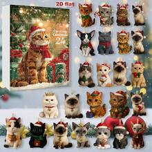 Party Packs Christmas Calendar 24 Day Christmas Cat Themed Countdown Calendar Keychain Acrylic 2D Pendants - Transparent - View 3