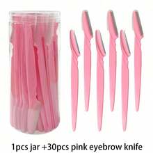 Set 30/12/3/1 piese Set de ras și tuns sprâncene roz, aparat de tuns și tuns sprâncene, instrument de exfoliere, aparat de tuns părul corpului, set de ras pentru față și sprâncene Lamă cu mâner lung și capac de precizie Instrument de styling pentru femei Potrivit pentru călătorii, ieftin, cadouri de Crăciun, machiaj, instrumente de machiaj, lucruri ieftine, cadouri, cadouri pentru femei, cadouri de Crăciun