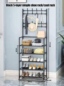 1pc Heavy Duty Portable Garment Rack With Dual Hanging Rods & Hat Hooks - Rolling Clothes Rack, Space-Saving Design For Bedroom, Living Room, Laundry Room - Sturdy Metal/Plastic Construction, Easy Mobility & Storage - Ideal For Home, Travel, Durable Independent Wardrobe Organizer