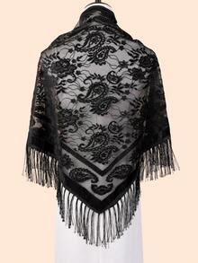 1pc Women's Vintage Velvet Tassel Jacquard Shawl Scarf, Fashion Triangular Scarf For Women Suitable For Dresses, Parties, Dancing, Keeping Warm And Slimming In Autumn/Winter