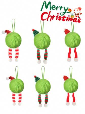 1pc Christmas Decoration Green Fluffy Ball Ornament, Christmas Tree Hanging Decor, Cute Bow Scarf Pom Pom, Holiday Party Green Pom Pom Hanging Decor