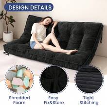 8 Inches Futon Mattress Full Size, Thick Futons Sofa Couch Bed, Floor Mattress For Adults, Shredded Foam Filling, Medium Firm(Frame Not Included), Black - 黑色 - 查看 3
