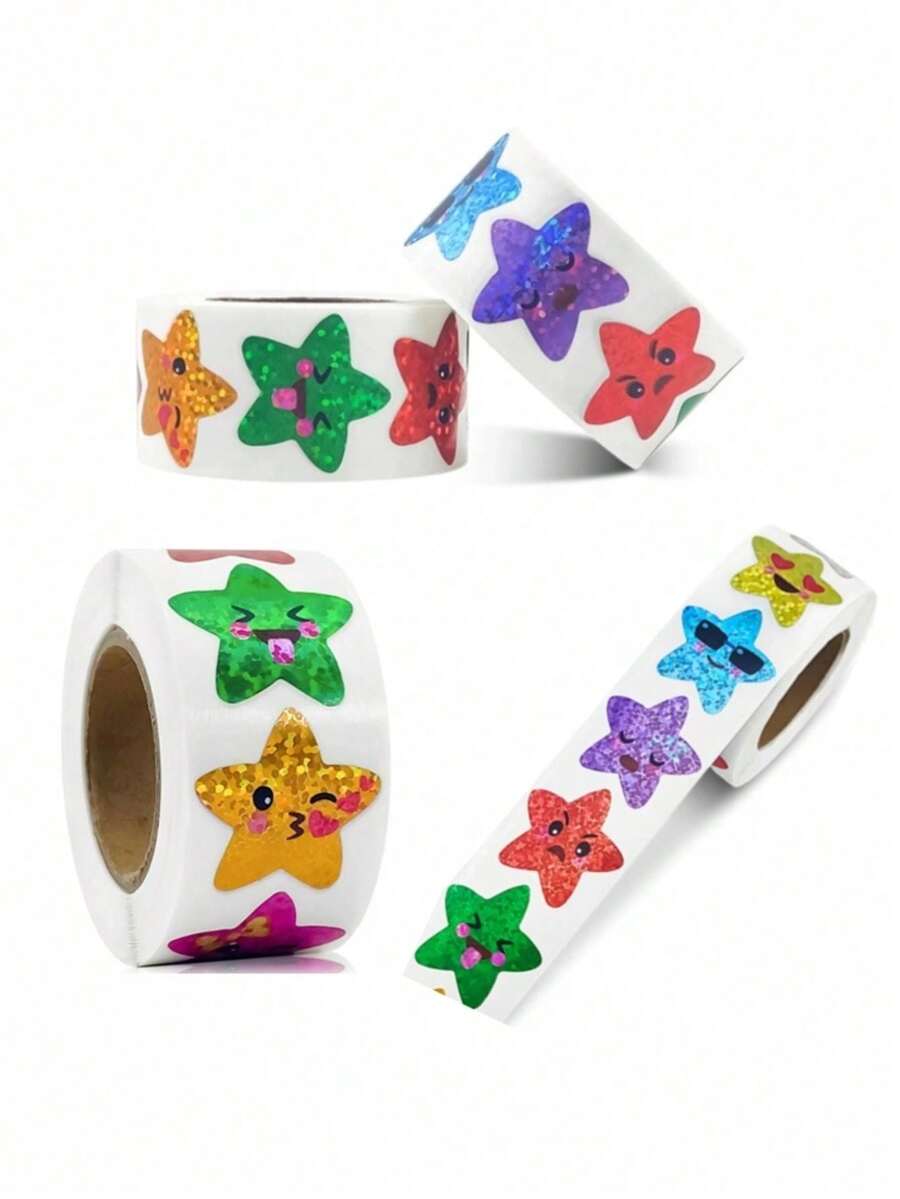 500 piezas de pegatinas holográficas en forma de estrella de colores, duraderas y autoadhesivas, adecuadas para útiles de maestros, recompensas escolares y preescolares, elogios de padres, útiles escolares, cajas de regalo, planificadores, sobres, flores, productos horneados, cafeterías, envoltorios de dulces, sellos decorativos - Multicolor - Ver 1