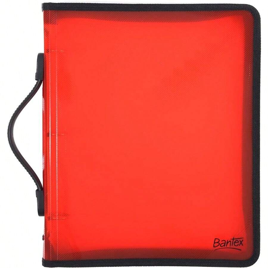 Zipper Binder A4 3O Ring 25mm With Carry Handle Translucent Red