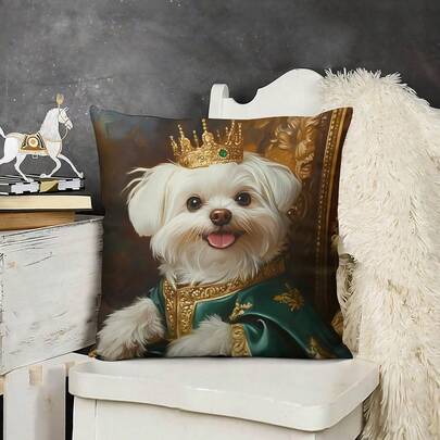 1 pezzo Federa decorativa per cuscino con cane Maltese carino, stile vintage, in morbido e confortevole tessuto di poliestere, 45x45cm, con chiusura lampo, lavabile in lavatrice, adatta per la decorazione della casa, feste, divano, camera da letto, ufficio, auto, ecc.