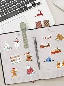 120 pezzi di adesivi a tema natalizio con disegni festivi come Babbo Natale, pupazzi di neve e alberi di Natale; ideali per incartare regali, decorazioni familiari per le vacanze, scrapbooking fai-da-te - Multicolore - Visualizzare 8