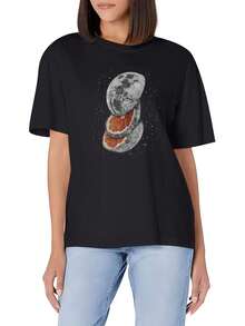 Luna Naranja T-Shirt Funny Women Short Sleeve Graphic T-Shirt Collection Black Cosplay Crew Neck Tee - 黑色 - 查看 1
