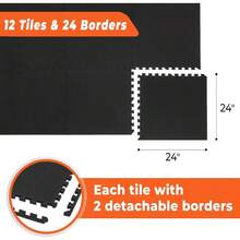 SUPERJARE 0.4'' Thick 12 Pcs 48 Sq Ft Rubber Top Exercise Equipment Mats, High Density EVA Foam Mats With Rubber Top, Interlocking Gym Flooring For Home Gym, Protective Workout Mat, Black/Grey