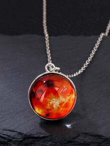 1pc Solar System Galaxy Nebula Necklace, Double-Sided Time Gem Glass Ball Pendant