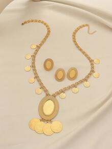 1 Set de Joyas Vintage de Aleación de Cobre Chapado en Oro con Borlas de Monedas, Aretes, Anillo y Collar, Adecuado para Uso Diario de Mujeres y Regalos para Fiestas
