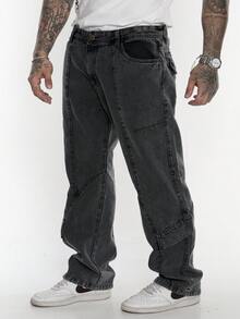 Men's Oversized Wide Leg Jeans Without Elastane - Negro - Ver 1