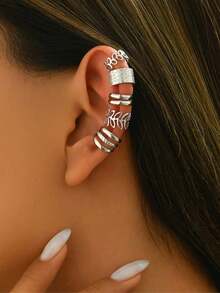 5件套金色新娘叶子镂空耳夹和耳环