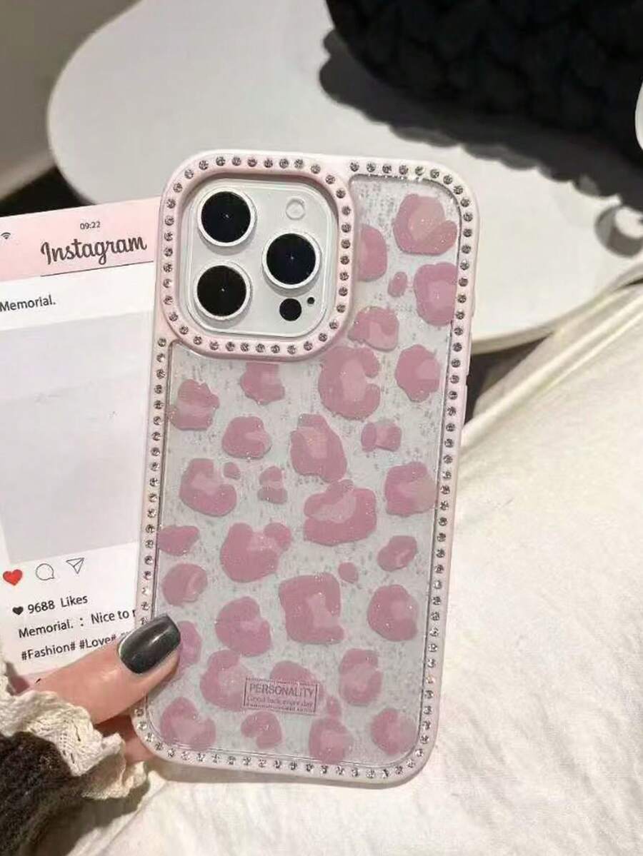奢华水钻豹纹手机壳，兼容 17/16 Pro Max，全包防震保护套，也兼容 15 Pro Max、14 Pro Max、13 Pro Max - 粉色 - 查看 1