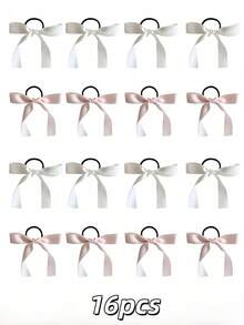 4/8/16pcs Multi-Function Hair Tie, White & Pink Satin Ribbon Hair Accessories Bow Hair Ties. Elegant & Simple Korean Style Hair Ties, Suitable For Women & Girls Daily Use, Gifts And Photography Props. ,Ponytail Holders ,Hair Elastics ,Hair Rubber Bands ,Scrunchies ,Hair Rope
