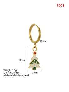 1pc Y2K Stainless Steel Enamel Cartoon Christmas Santa Claus & Reindeer Stocking Earrings, Suitable For Christmas Wear And Everyday Autumn/Winter Wear