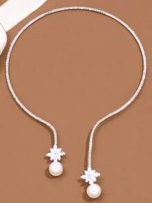 1 pieza Collar tipo gargantilla de estilo bohemio con perlas, elegante collar vintage con brillantes de rhinestone para mujeres