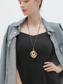 1 pieza Collar largo con colgante ovalado de aleación minimalista, collar gargantilla bohemio vintage con decoración de rhinestone, accesorio versátil para vestidos, regalo del Día de San Valentín para novia/maestra - rosario - Ver 6