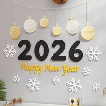 2026 新年快乐黑金红色派对装饰背景墙庆祝墙贴套装 - 彩色 - 查看 6