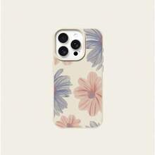 1pc TPU Material Delicate Blue & Pink Floral Pattern Phone Case Compatible With IPhone 17 Pro Max/17/16 Pro Max/15/13/12/11, S20 FE/A15/S24/A55, Redmi Note 11/12/13 Pro, Full Coverage Anti-Drop Soft Protective Cover - White - View 5