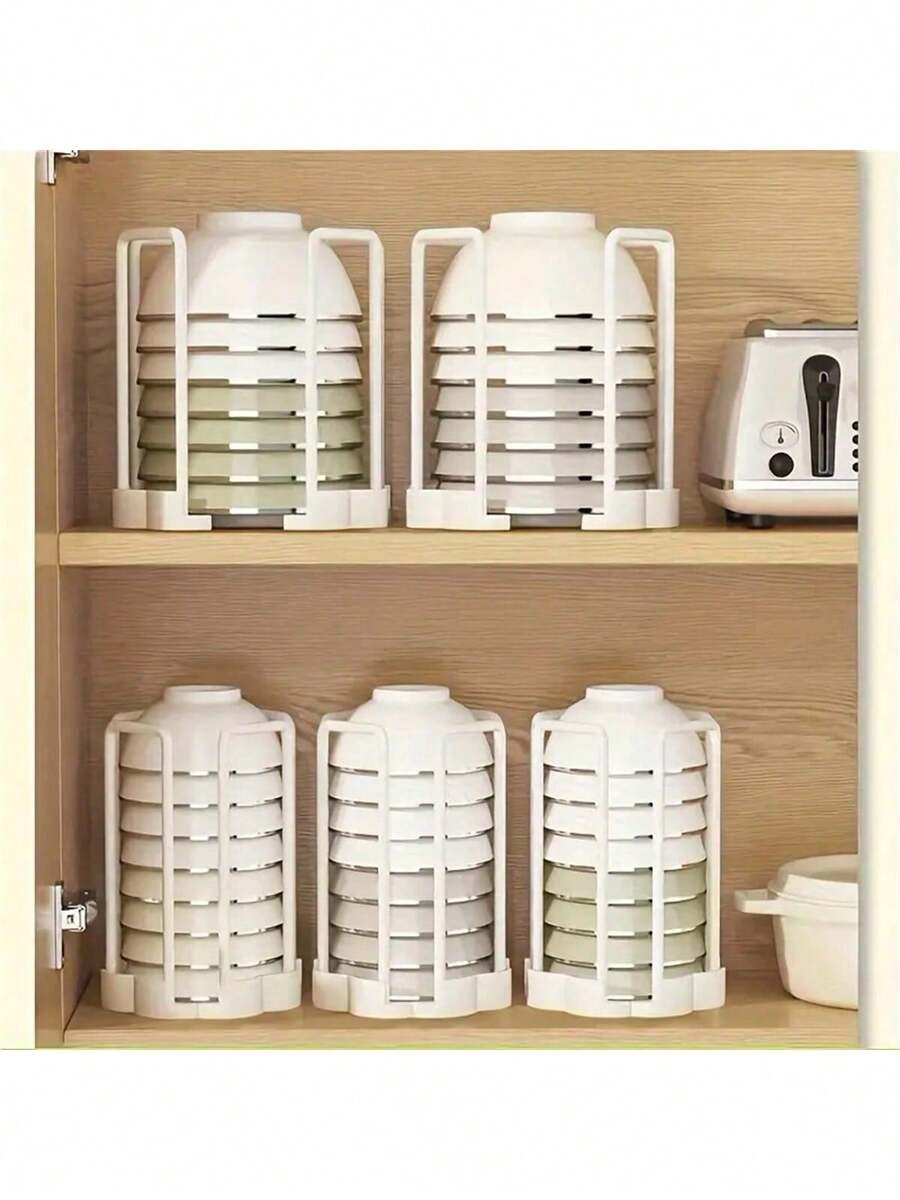 可扩展厨房储物整理架，带排水功能 - 塑料碗碟架、杯架和餐具托盘，适用于台面和户外聚会 - 彩色 - 查看 1