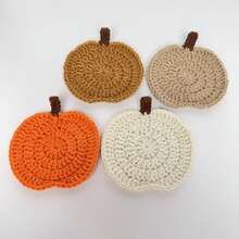 2PCS Halloween Pumpkin Coasters Handmade Knitted Yarn Heat Resistant