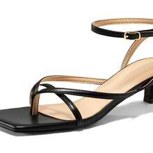Womens Strappy Low Kitten Heels Sandals Open Square Toe Flip Flop Summer Dress Party Shoes - màu đen - Xem 3