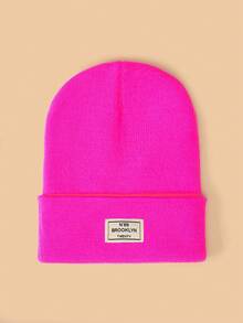 1 件弹力针织帽，时尚街头嘻哈风格，带品牌标签，保暖翻边滑雪帽，适合秋冬季秋季服装 - 貼標 - 查看 21