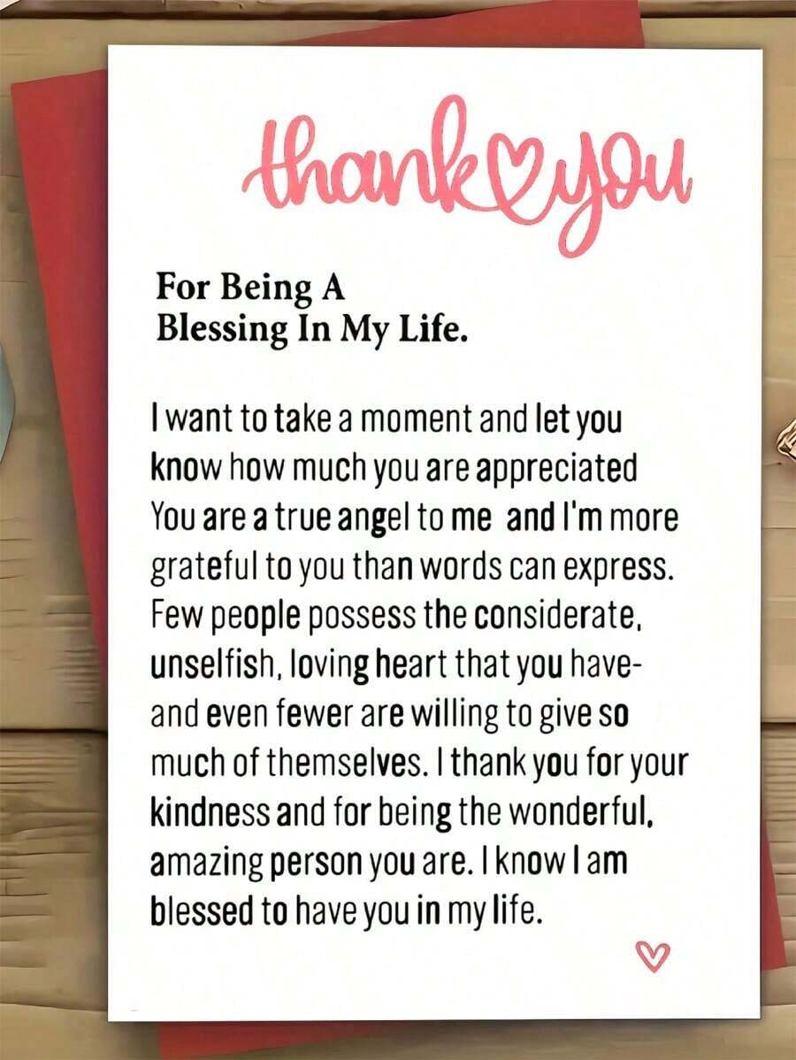 Personalized Heart Pattern Thank You Card With Envelope, Fantasy Theme, Paper Material, Suitable For Thanksgiving, Christmas, Birthday, No Electricity Required, Thank You For Being A Blessing In My Life. - Nhiều màu - Xem 1