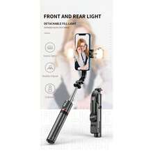 Portable Selfie Stick With Tripod, Dual Fill Lights (3 Color Temperatures, 6 Brightness Levels), Umbrella-Style Stable Stand, 1160mm Extended Pole, Reinforced Tripod, Bluetooth Remote Shutter, 360° Rotation For Landscape & Portrait, Compatible With Android & IOS Compatible With Iphone Android Phone For Summer Vacation, Travel, Fill Light, Outdoor Activities, Live Streaming Vacation Travlel Outdoor Activities Live Streaming Vlogging Equipment - Black - View 2