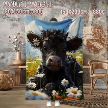 1pc Cow Print Flannel Blanket - Soft Warm All-Season Throw With Cute & Daisy Design, Cozy Home Decor For Sofa, Bed, Office, Camping & Travel, Contemporary Style, Mixed Colors, Cow Decor, Bed Warmer, Playful Design, Plush Texture