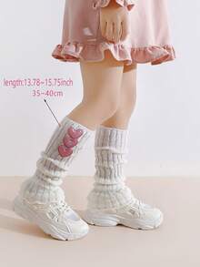 2 双儿童可爱时尚保暖腿套，心形装饰，适合女孩日常和节日服装，秋冬季 - 彩色 - 查看 2