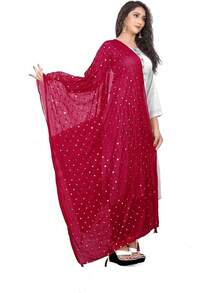 Themilestocks Woman's Embroidered Chiffon Dupatta Scarf Shawl Wrap Soft  Bridal Weddinghalloween - 深粉紅色 - 查看 6
