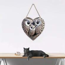 1 pièce Ornement suspendu en bois en forme de hibou, crochet de porte en bois créatif en forme de cœur de hibou, décoration pour le salon, la chambre, la cour et le jardin - Multicolore - Voir 4